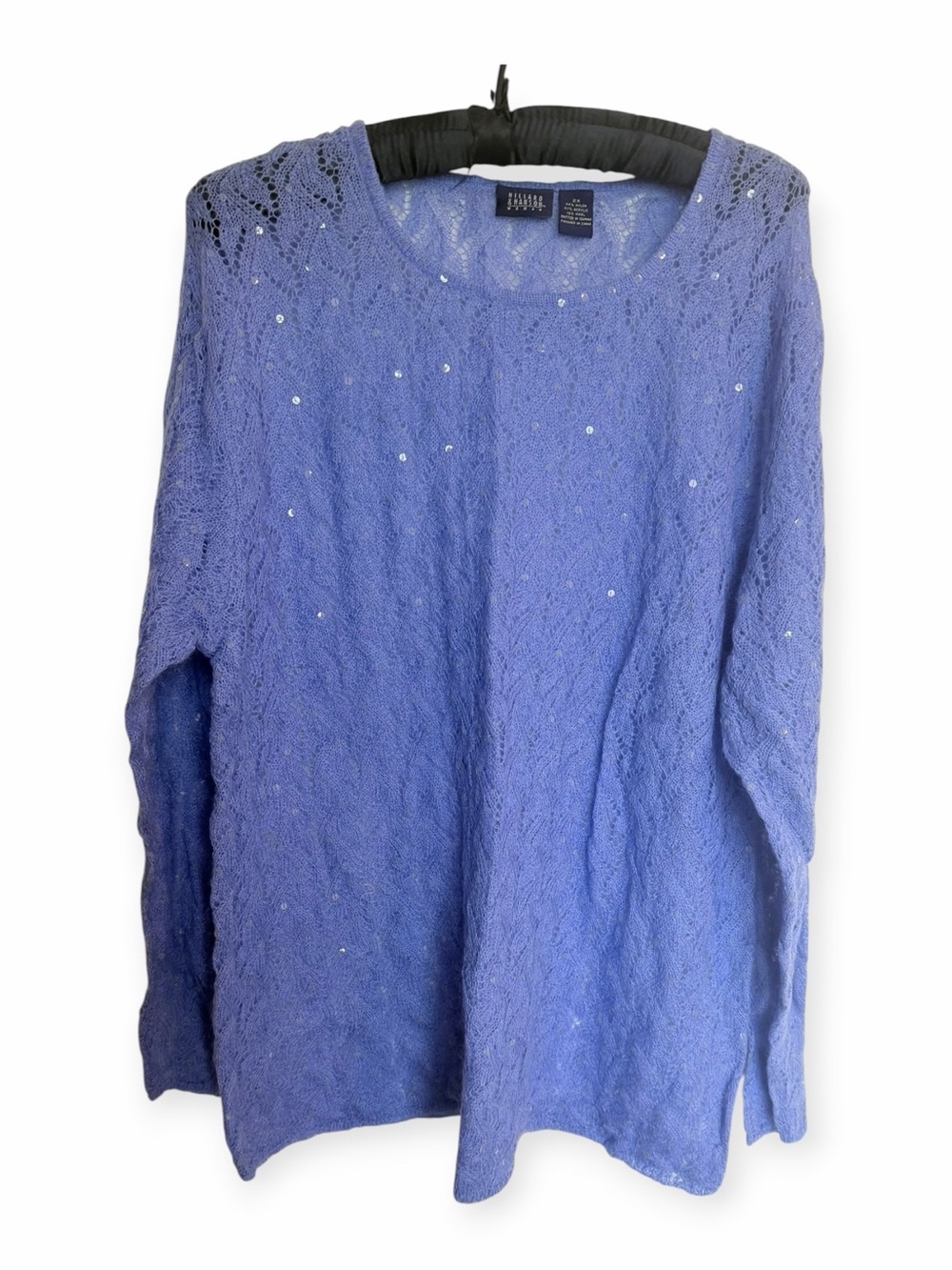 Hillard & Hanson Lavender Open-Knit Sequin Pullover